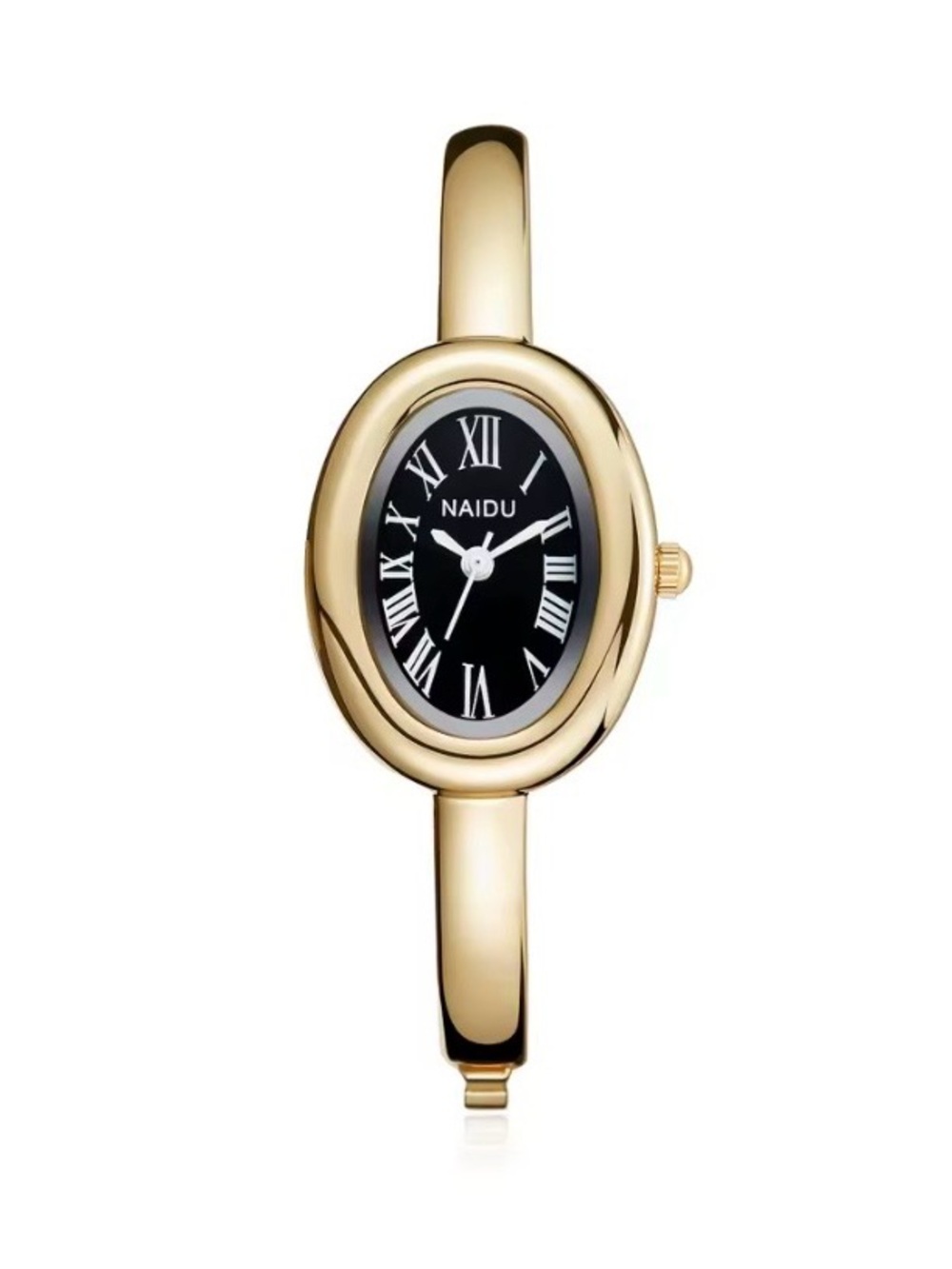 NEW! Elegant Gold-Tone Oval Black Dial Bangle Watch ⌚️ A0-9